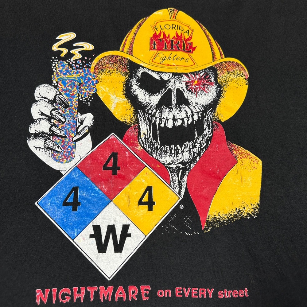 Vintage Florida Fire Fighters Skull T-Shirt XL Nightmare On Every Street Black
